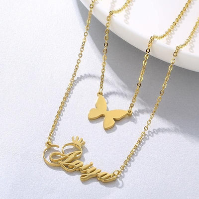 Custom Butterfly Two Layer Necklace Custom Name Necklace βestPick 