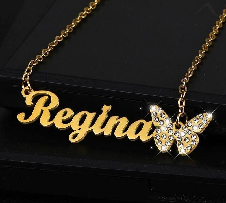 Custom Name Necklace with Bling Iced Out Butterfly