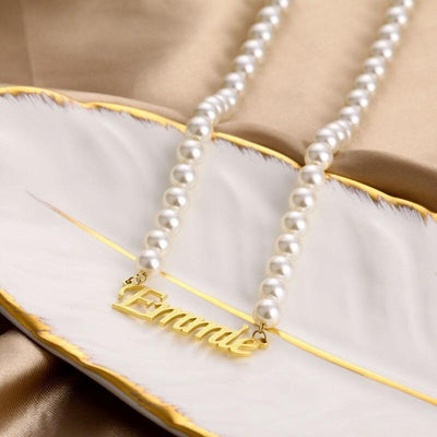 Custom Pearls Frosted Name Necklace Custom Name Necklace βestPick 